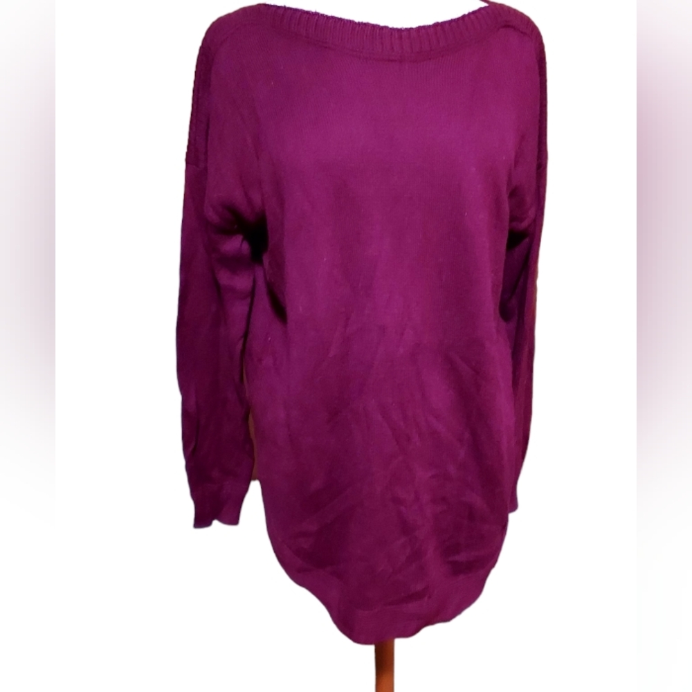 Old Navy 1X Sweater Sweatshirt Maroon Burgundy Red Knit Ribbed Crewneck Top Long